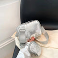 Mini sac bandoulière carré argenté avec pochette attachée, argenté
