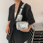 Mini sac bandoulière carré argenté avec pochette attachée