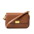 Sac à rabat femme à deux sangles, pièce dorée, 20 x 14 cm, marron