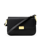 Sac à rabat femme à deux sangles, pièce dorée, 20 x 14 cm, noir