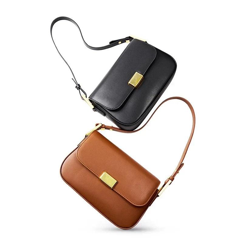 Sac à rabat femme à deux sangles, pièce dorée, 20 x 14 cm
