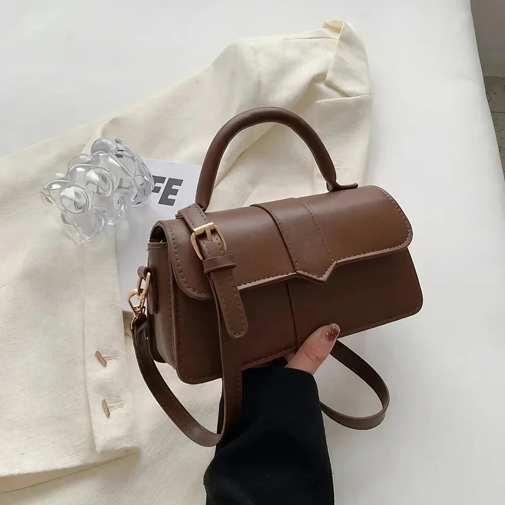 Petit sac bandoulière femme en similicuir à rabat aimanté, marron