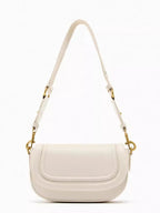 Petit sac besace femme à rabat surpiqué, deux sangles, crème