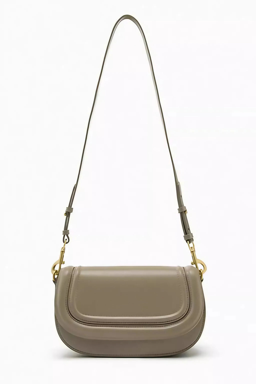 Petit sac besace femme à rabat surpiqué, deux sangles, kaki