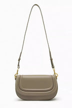Petit sac besace femme à rabat surpiqué, deux sangles, kaki