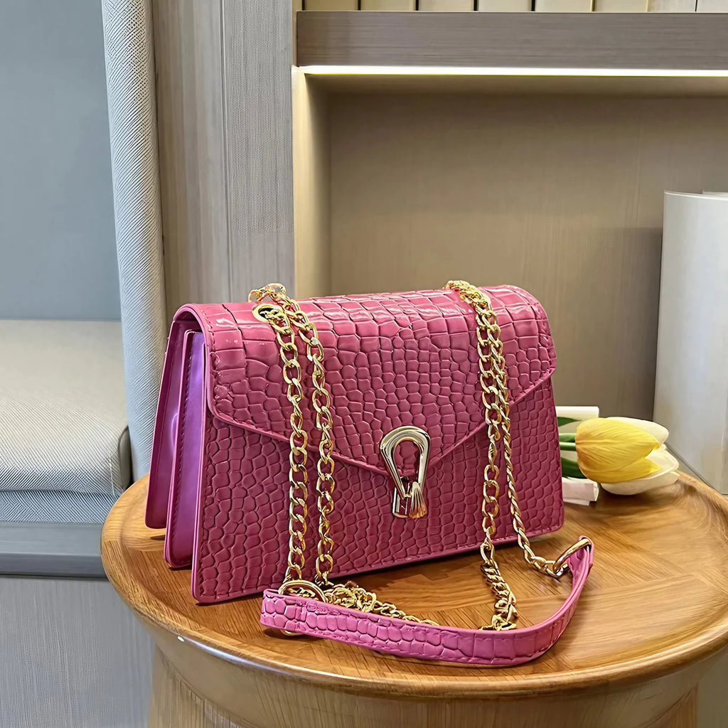 Sac bandoulière femme effet croco, forme allongée, six coloris