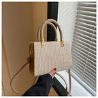 Petit sac en paille tressée femme, bandoulière amovible, taupe