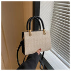 Petit sac en paille tressée femme, bandoulière amovible, noir