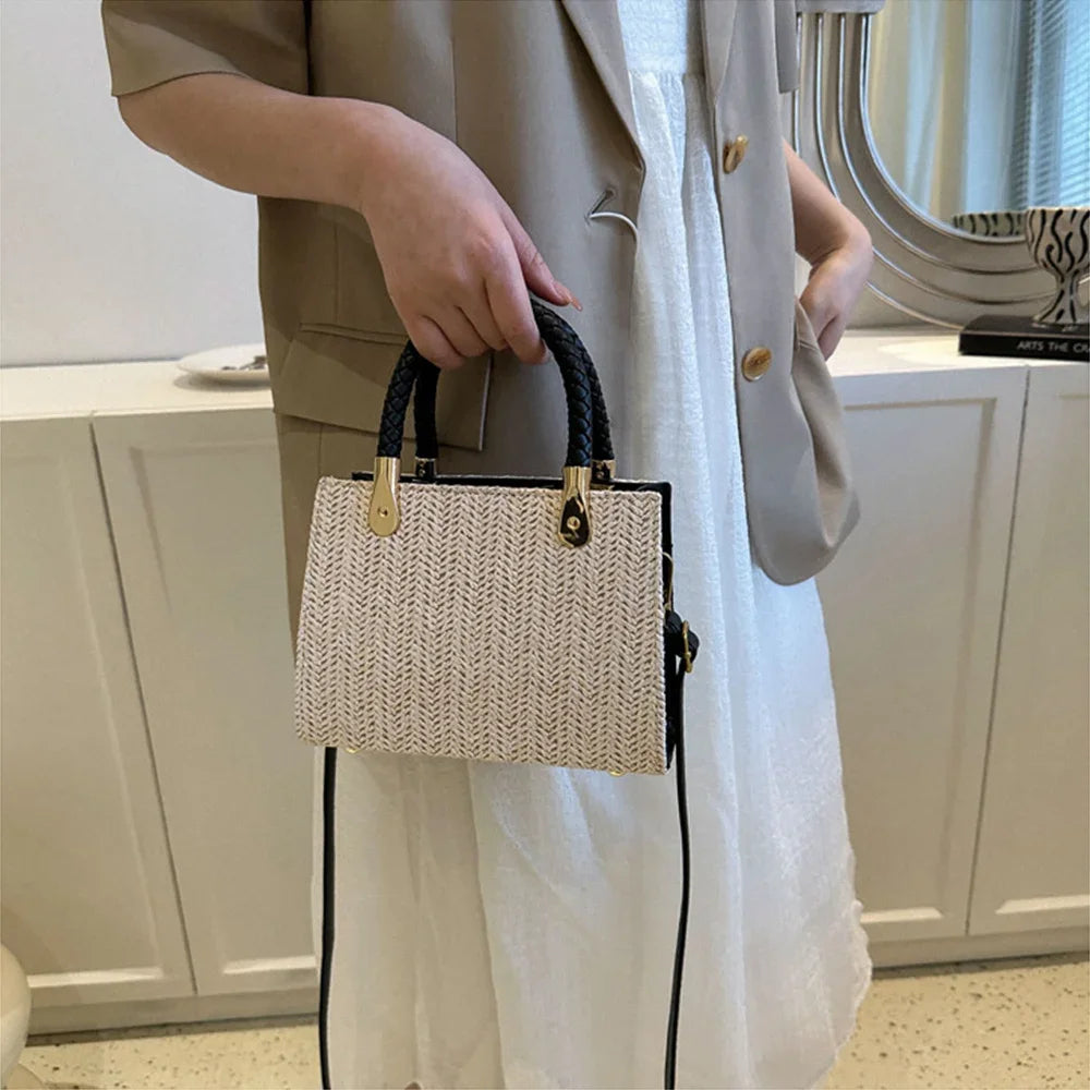 Petit sac en paille tressée femme, bandoulière amovible