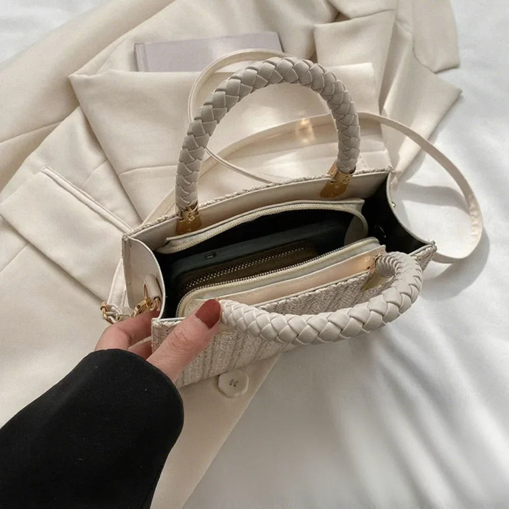Petit sac en paille tressée femme, bandoulière amovible