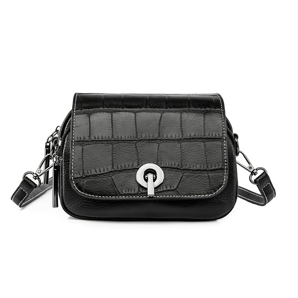 Petit sac bandoulière noir femme, compartiments zippés