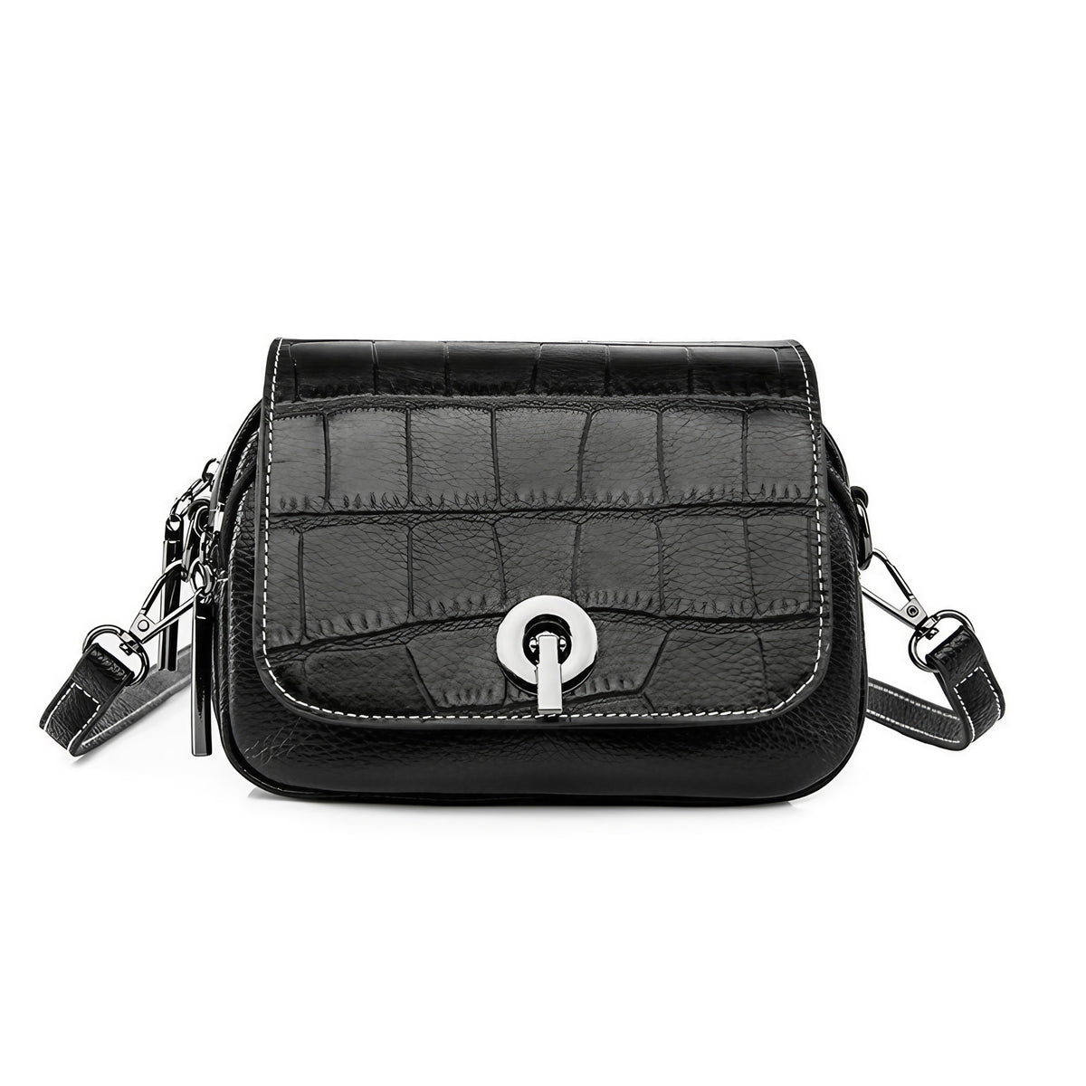 Petit sac bandoulière noir femme, compartiments zippés