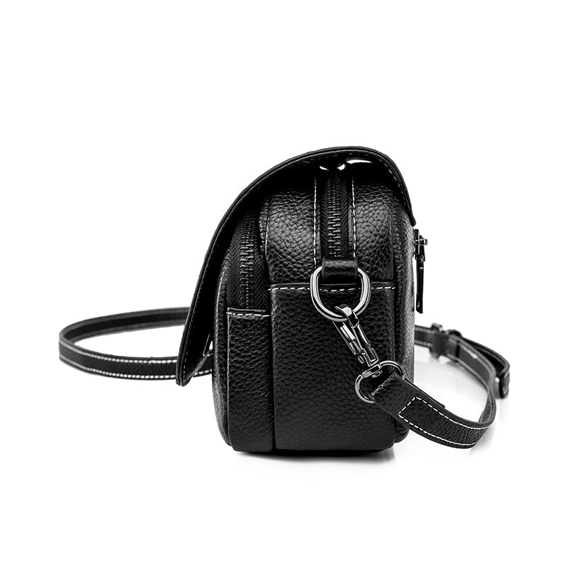 Petit sac bandoulière noir femme, compartiments zippés