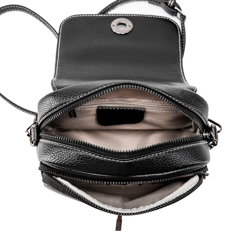 Petit sac bandoulière noir femme, compartiments zippés
