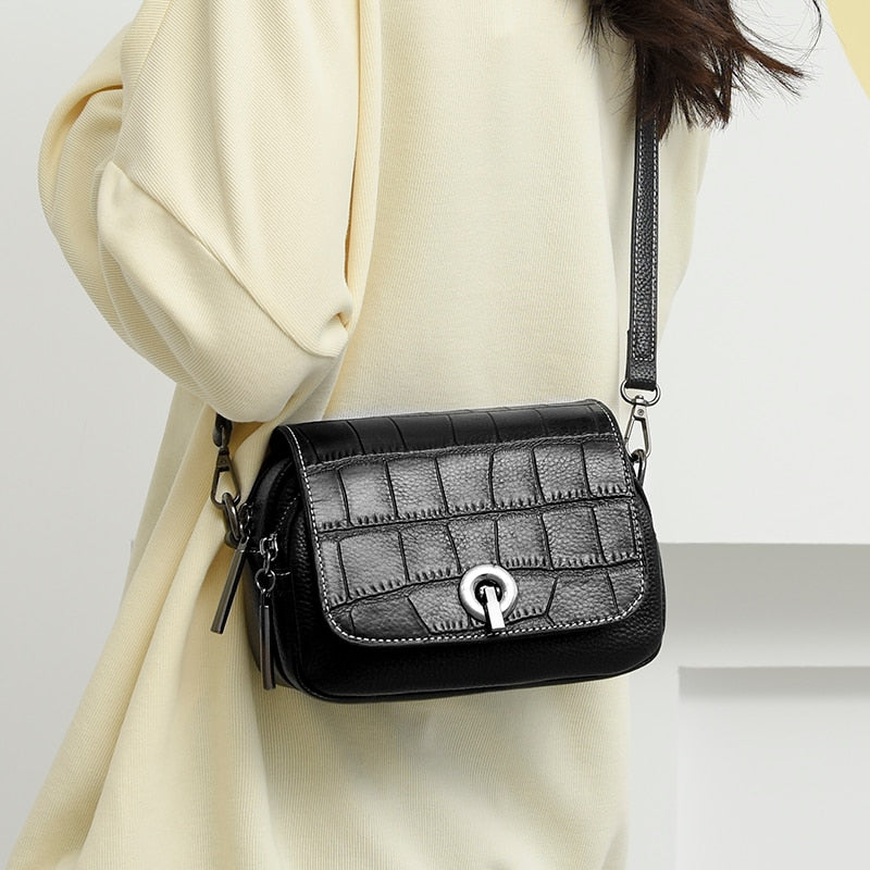 Petit sac bandoulière noir femme, compartiments zippés