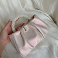 Sac de soirée femme plissé, poignée ornée de perles, 20 x 10 cm, rosé