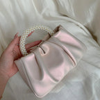 Sac de soirée femme plissé, poignée ornée de perles, 20 x 10 cm, rosé