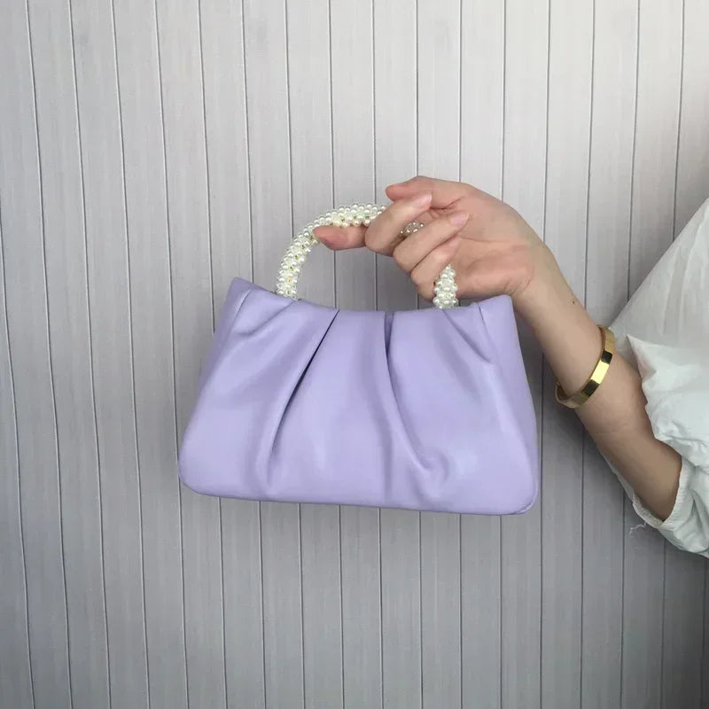 Sac de soirée femme plissé, poignée ornée de perles, 20 x 10 cm, violet