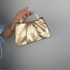 Sac de soirée femme plissé, poignée ornée de perles, 20 x 10 cm, doré