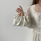 Sac de soirée femme plissé, poignée ornée de perles, 20 x 10 cm, écru