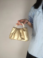 Sac de soirée femme plissé, poignée ornée de perles, 20 x 10 cm