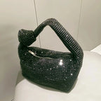 Petit sac de soirée femme à strass, anse à nœud, noir