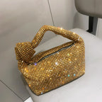 Petit sac de soirée femme à strass, anse à nœud, or