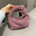 Petit sac de soirée femme à strass, anse à nœud, rose
