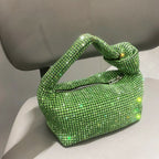 Petit sac de soirée femme à strass, anse à nœud, vert