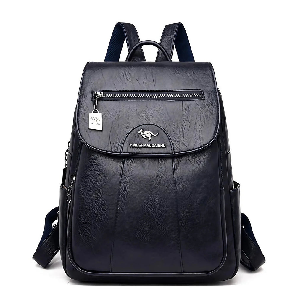 Petit sac à dos femme en similicuir à rabat, neuf coloris, bleu foncé