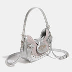 Mini sac hobo argenté à effet miroir et texture croco