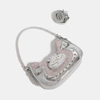 Mini sac hobo argenté à effet miroir et texture croco