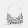 Mini sac hobo argenté à effet miroir et texture croco, argenté