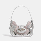 Mini sac hobo argenté à effet miroir et texture croco, argenté