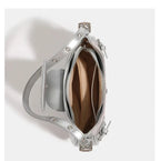 Mini sac hobo argenté à effet miroir et texture croco
