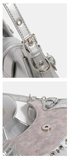Mini sac hobo argenté à effet miroir et texture croco