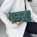 Petit sac pochette allongée femme en similicuir, 25 x 13 cm, bleu et vert