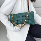 Petit sac pochette allongée femme en similicuir, 25 x 13 cm, bleu et vert