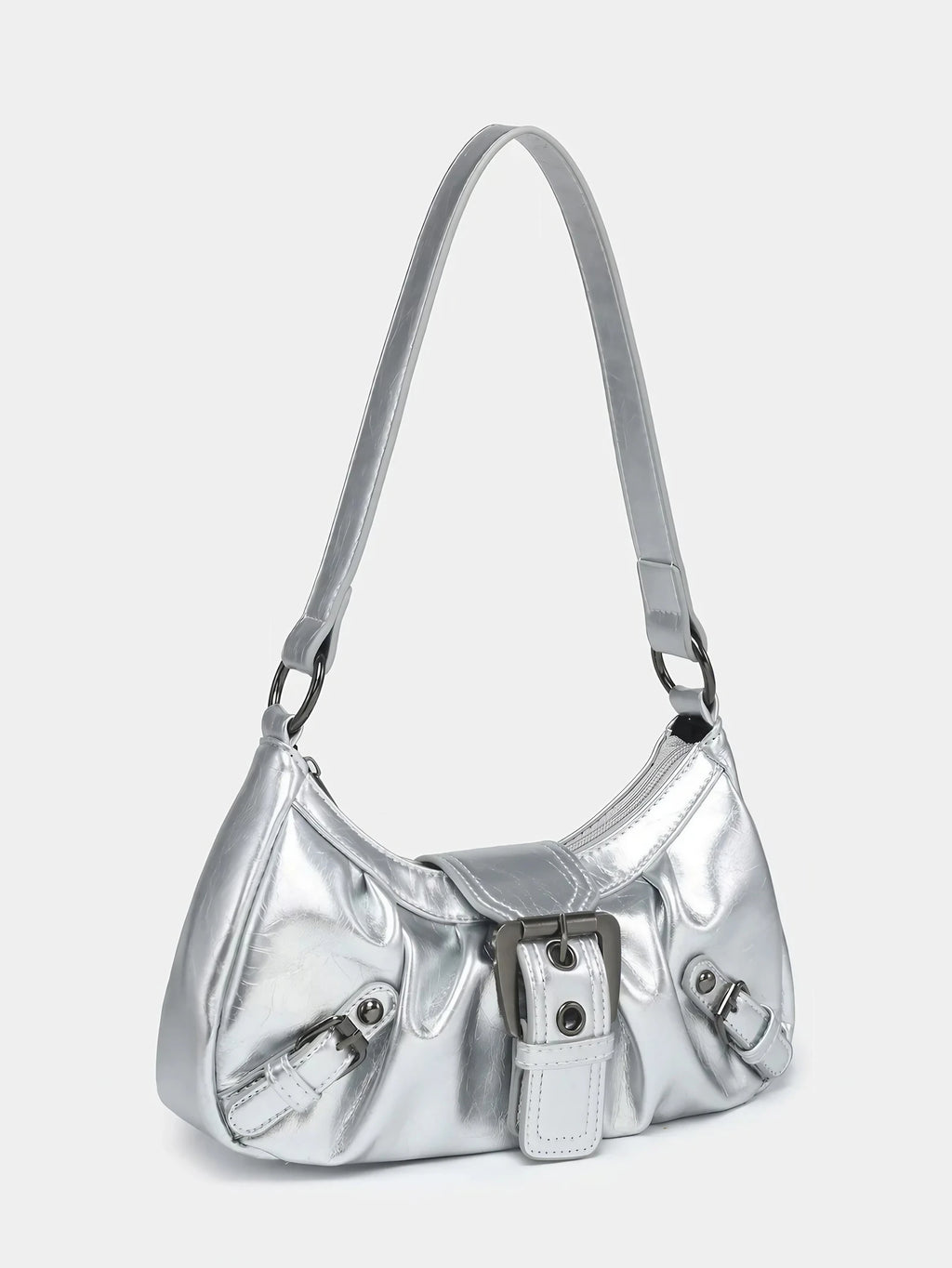 Petit sac argenté irisé femme à rabat et fermeture éclair