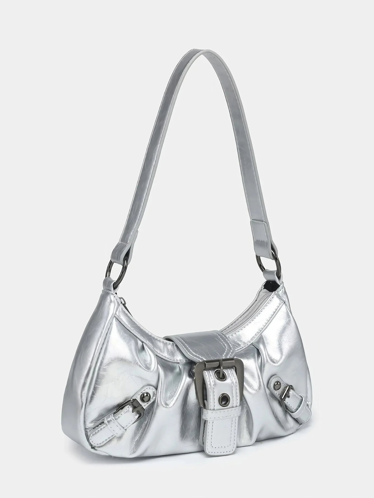 Petit sac argenté irisé femme à rabat et fermeture éclair