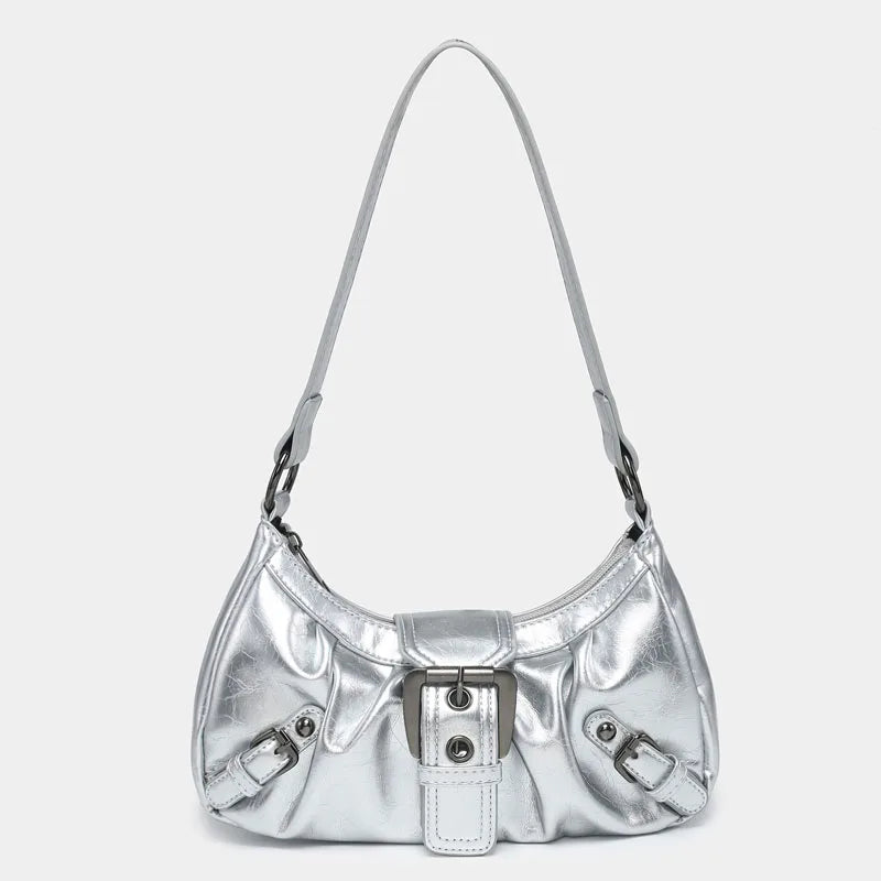 Petit sac argenté irisé femme à rabat et fermeture éclair, argenté