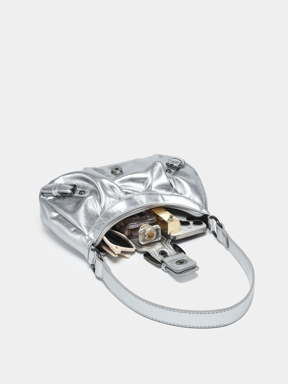 Petit sac argenté irisé femme à rabat et fermeture éclair