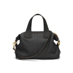 Sac bandoulière femme en cuir grainé, anses courtes, deux sangles, noir