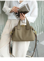 Sac bandoulière femme en cuir grainé, anses courtes, deux sangles