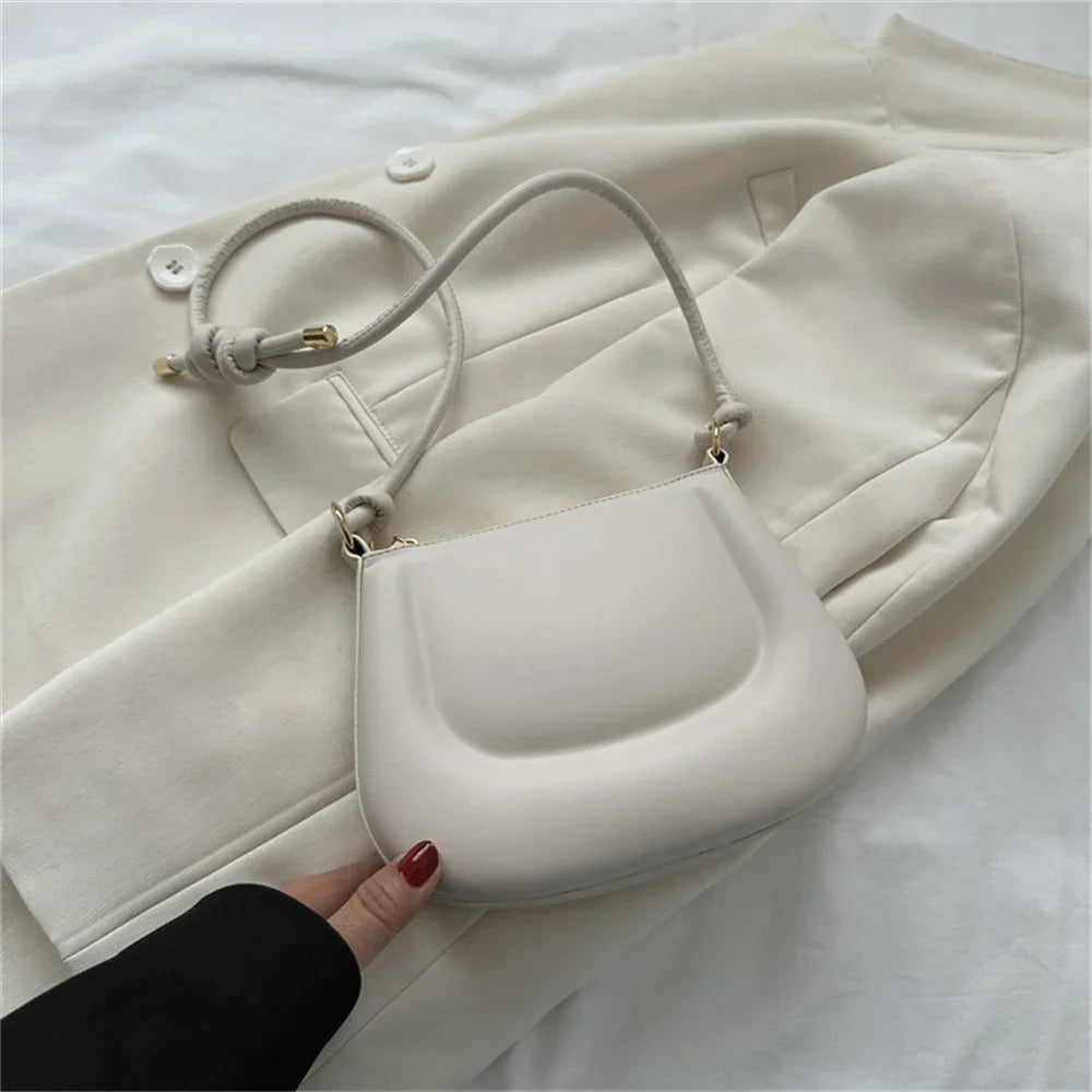 Petit sac à main d'été femme, anse coulissante à nœud, six coloris, blanc