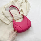 Petit sac à main demi-lune femme, rose fuchsia, anse amovible, rose