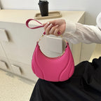 Petit sac à main demi-lune femme, rose fuchsia, anse amovible