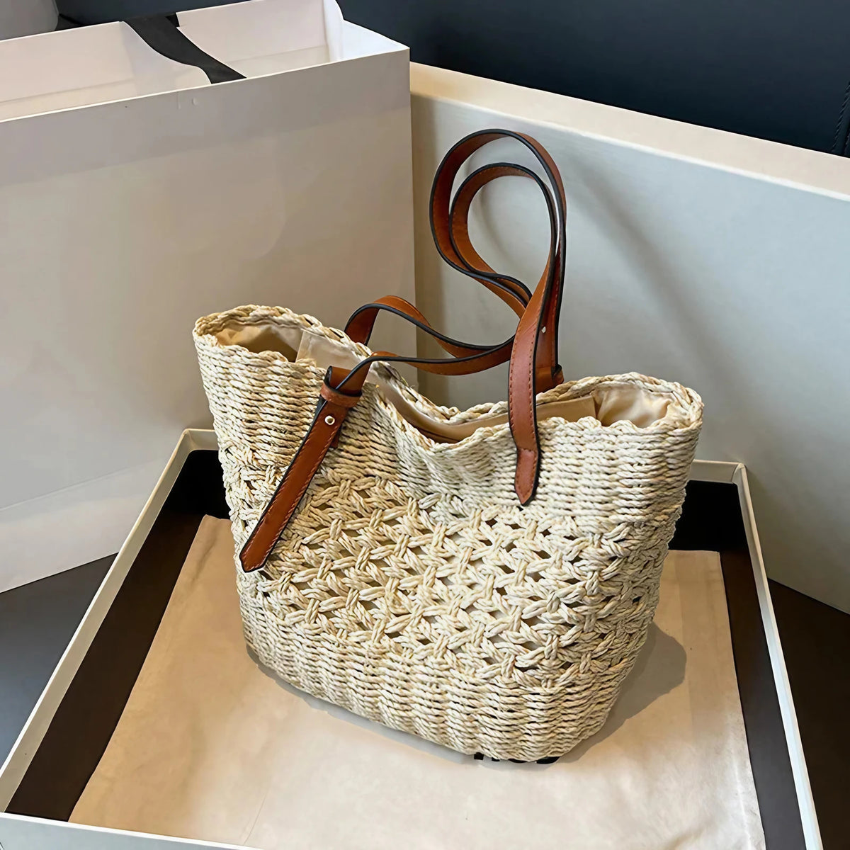 Petit sac en paille tressée femme, fermeture zip, 20 x 17 cm, écru