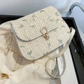 Sac en paille brodé de fleurs femme, rabat, bandoulière amovible, blanc