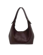 Petit sac porté épaule femme, forme arrondie, similicuir retourné, café